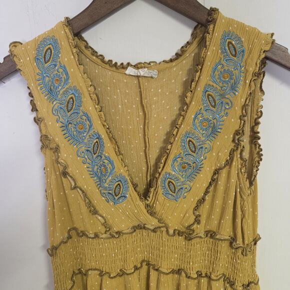 Mystree Yellow Sleeveless V Neck Midi Dress Size Medium - Picture 4 of 6
